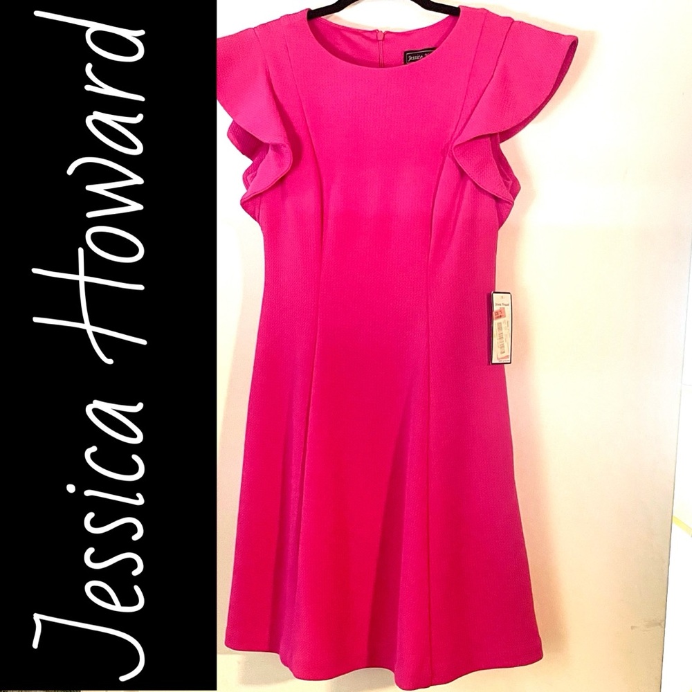 NWT Jessica Howard Hot Pink Ruffle Sleeve Dress Size 4P
